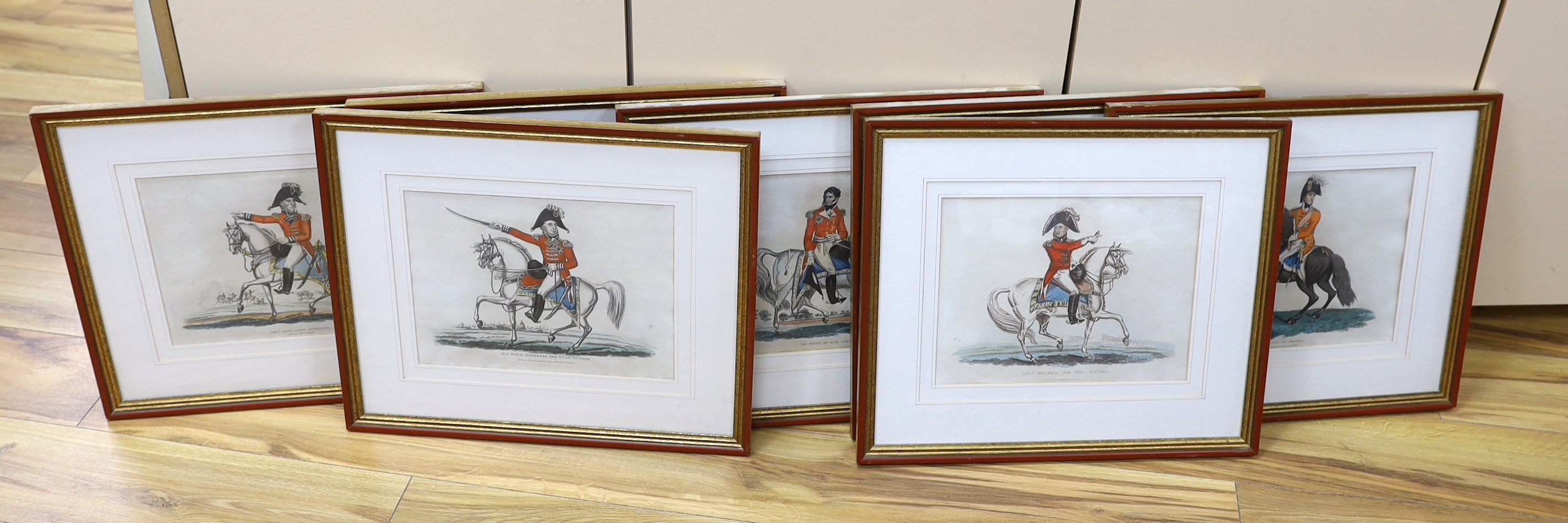 A set of seven early 19th century colour engravings, published Richard Evans, including The Prince of Orange and The Prince of Saxe-Coburg, 23 x 30cm